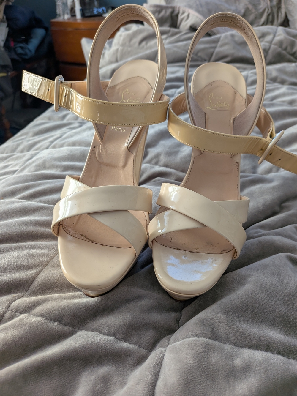 Christian Louboutin Nude Patent Leather Slingback Sandals